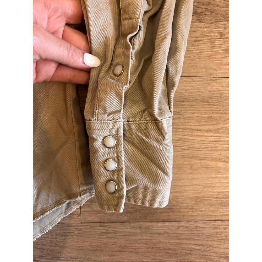 Wrangler Womens Khaki Tan Western Snap Long Sleeve Twill Shirt Raw Hem Large - Picture 3 of 6